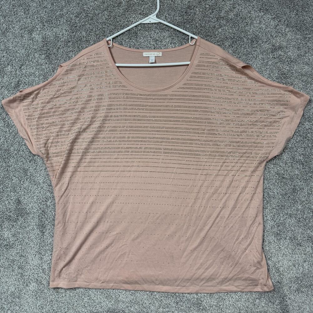 Westport 1962 Tunic Top Womens 3X Plus Pink Studs Striped Ethereal Shimmer Boho